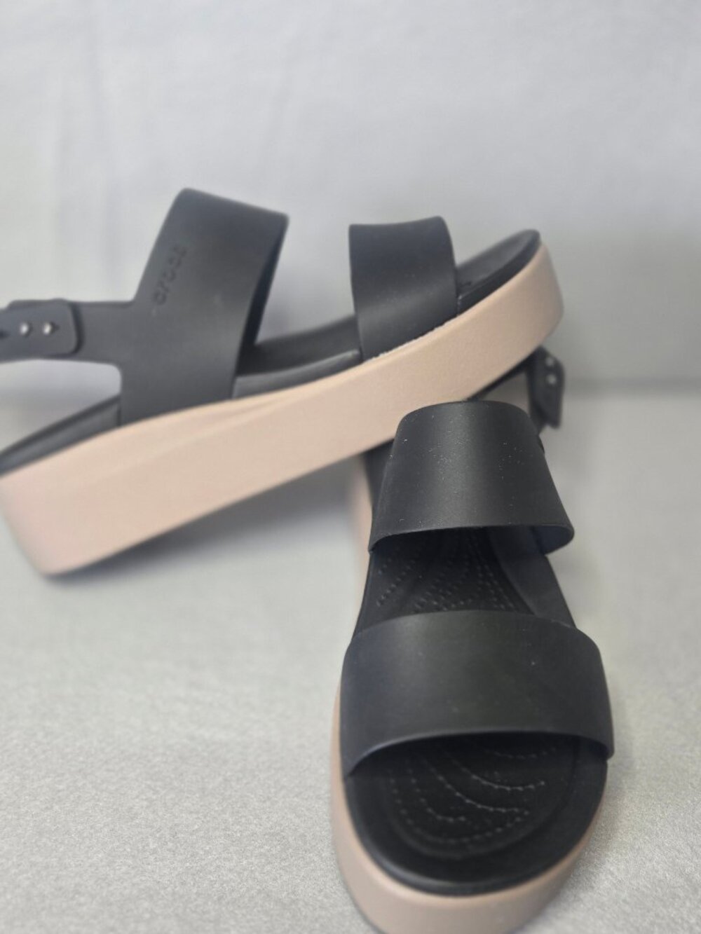 Crocs Black Platform Sandals with Beige Sole Size 10